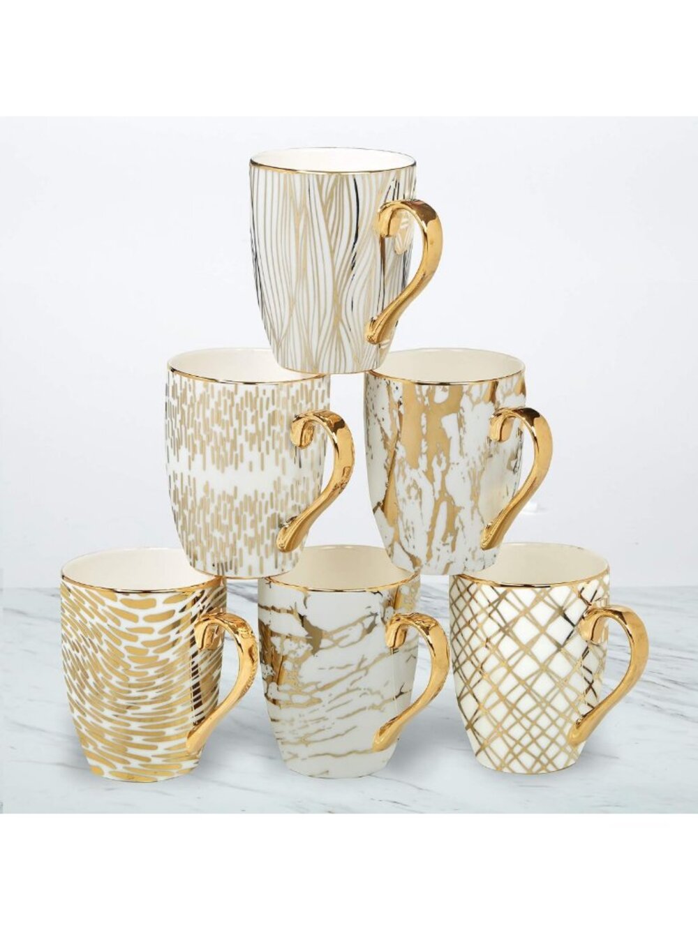 Elegant Gold-Plated Porcelain Coffee & Tea Mug Set - Luxury Drinkware for Dining